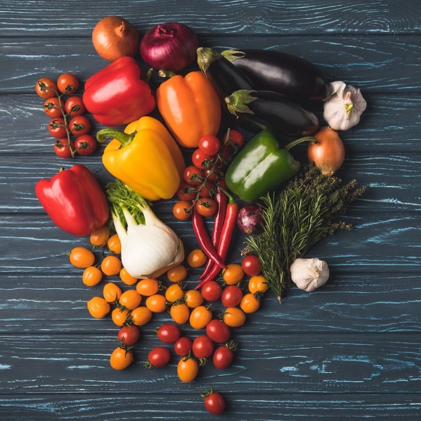 A basket of colorful fresh vegetables, echoing the diabetes-and-diet health notes